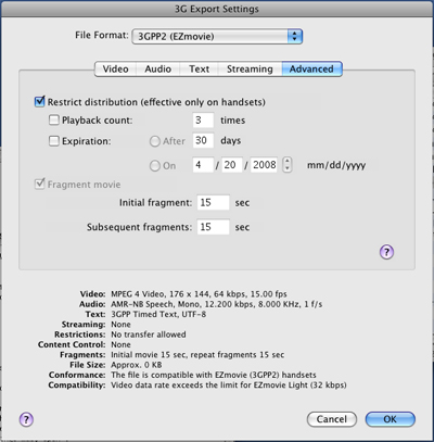 PcP Encodings - 3GPP (EZmovie) - Advanced  Settings